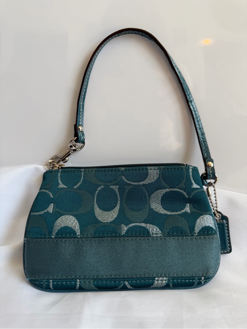 Coach y2k Teal Signature C Jacquard Mini Wristlet Coin Purse